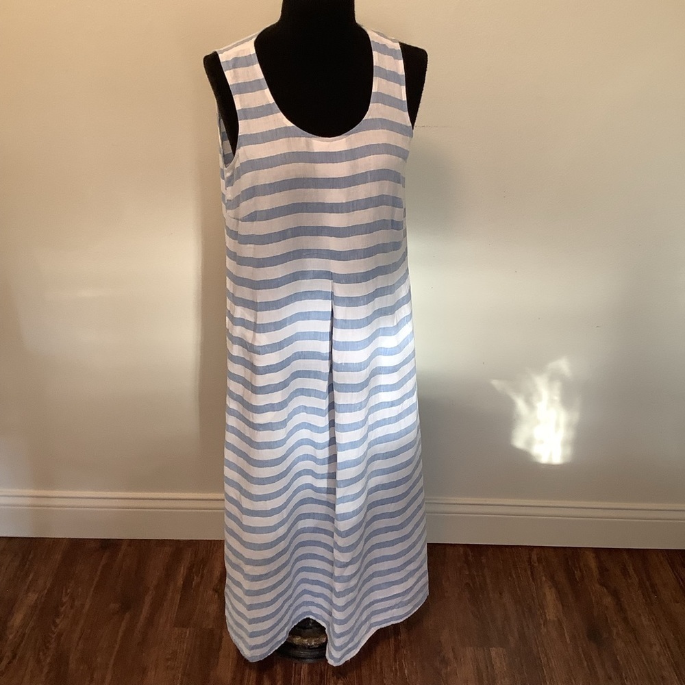 J Jill Love linen  striped blue/ white XS 100% linen costal grandma maxi dress